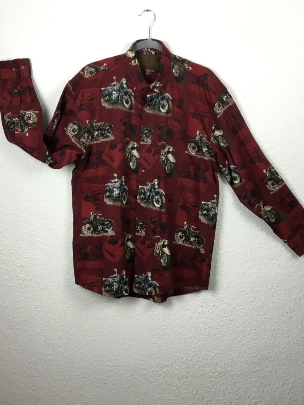Men's Red Motorcycle Print Button-Up Shirt North River Mens Shirt Size M